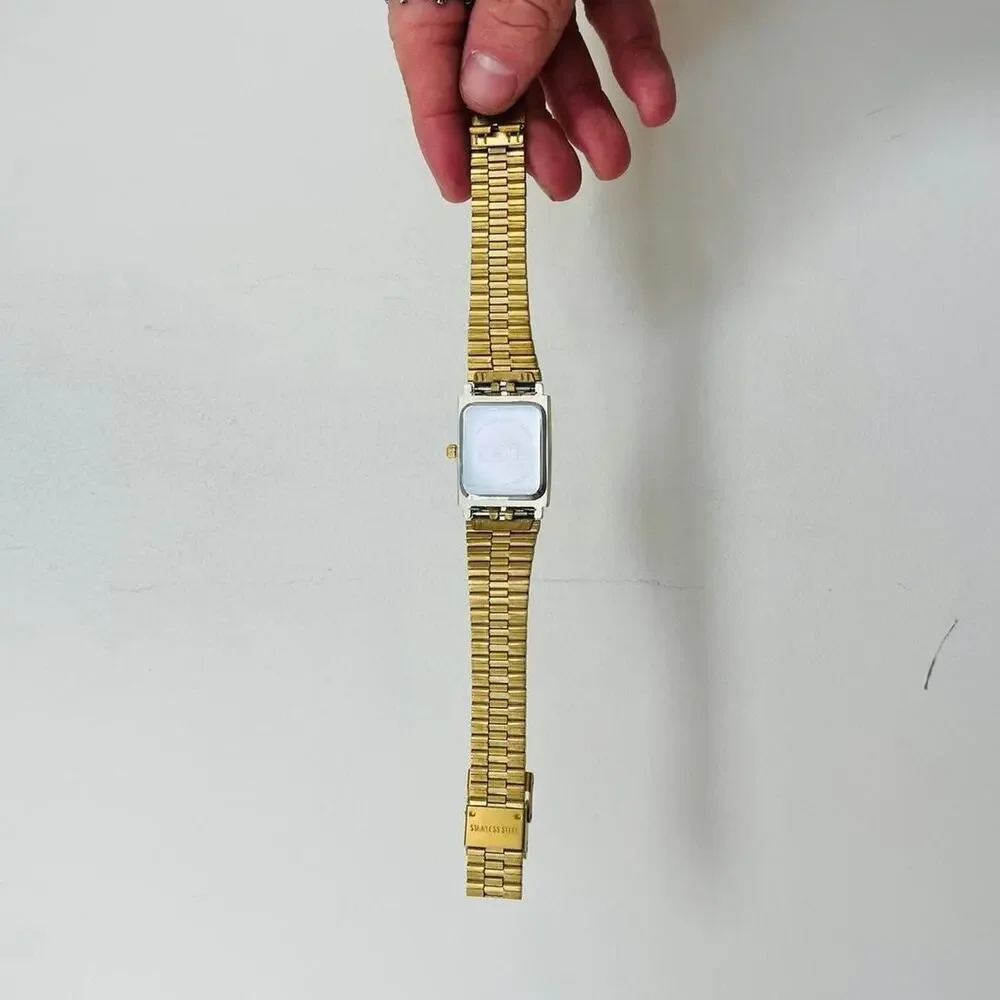 Y2K 2000s Gold Rectangle Quartz Watch Unisex Luxury Style 8.5” New
